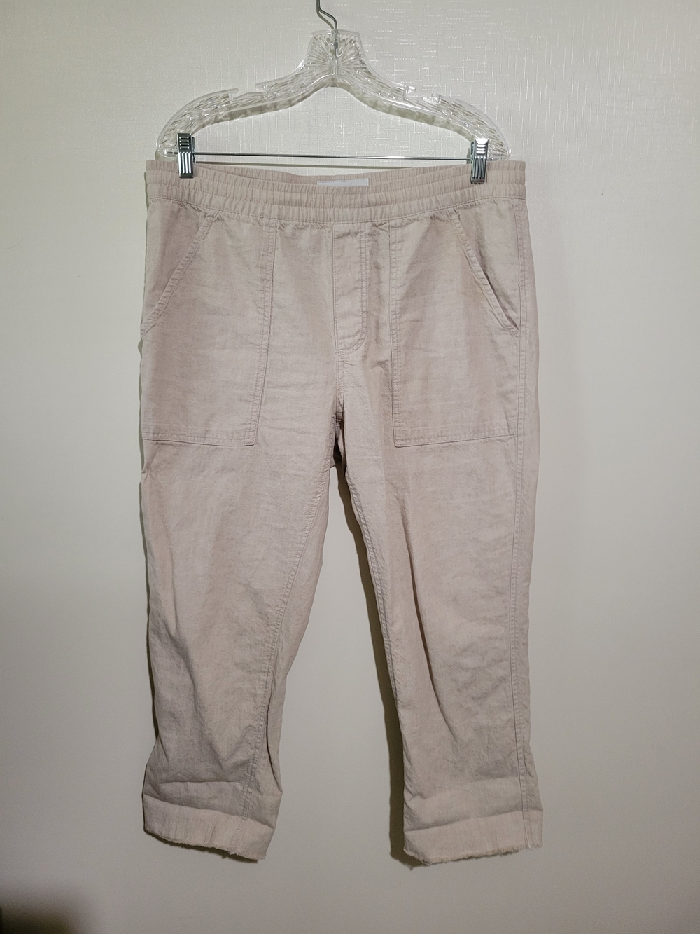 Sun + Stone Cropped Drawstring Waist Pants in Light Beige